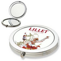 Luxury Round Pocket Mirror w/ Polished Plate & Silver Pattern Accent